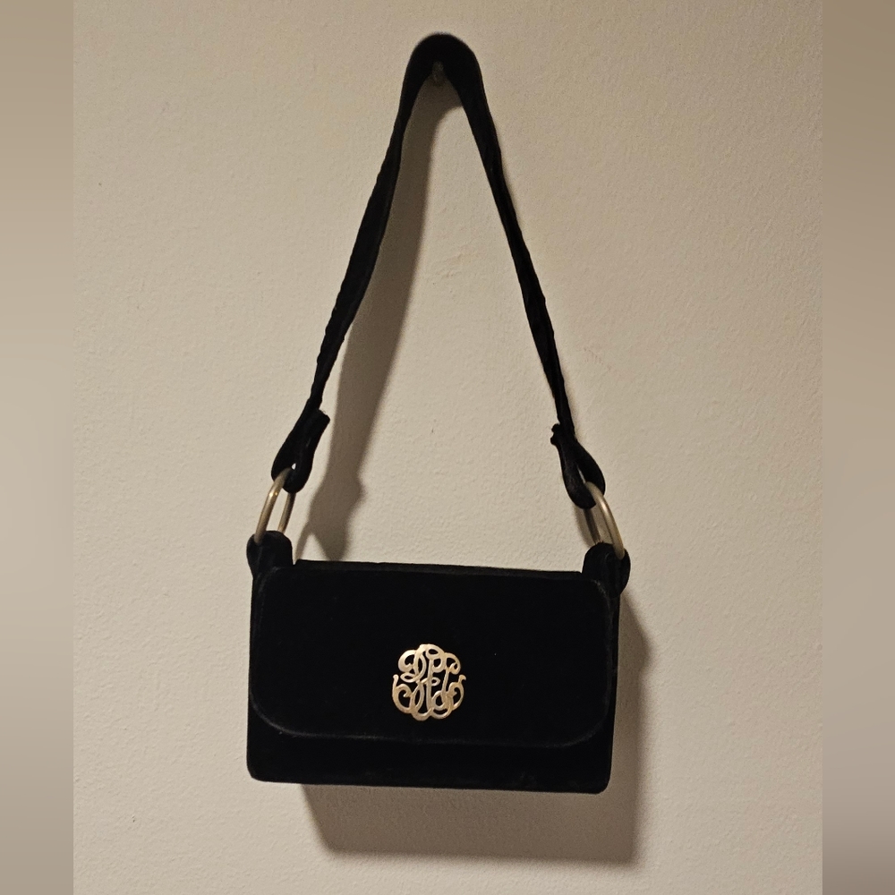 Crushed Velvet Rectangle Bag (Black with Gold Details)